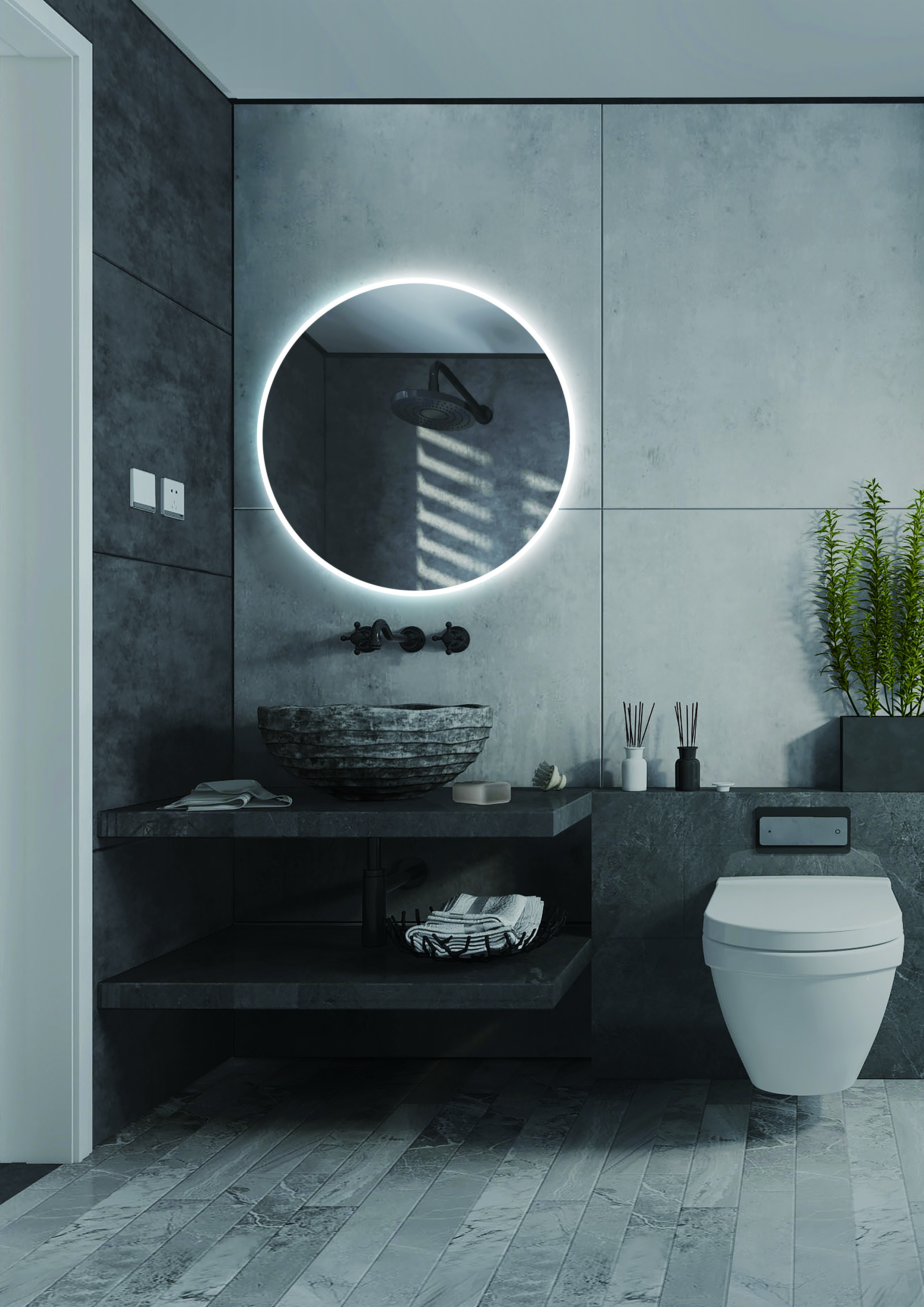 Espejo redondo con luz led frontal Serie Londres - Espejo Baño